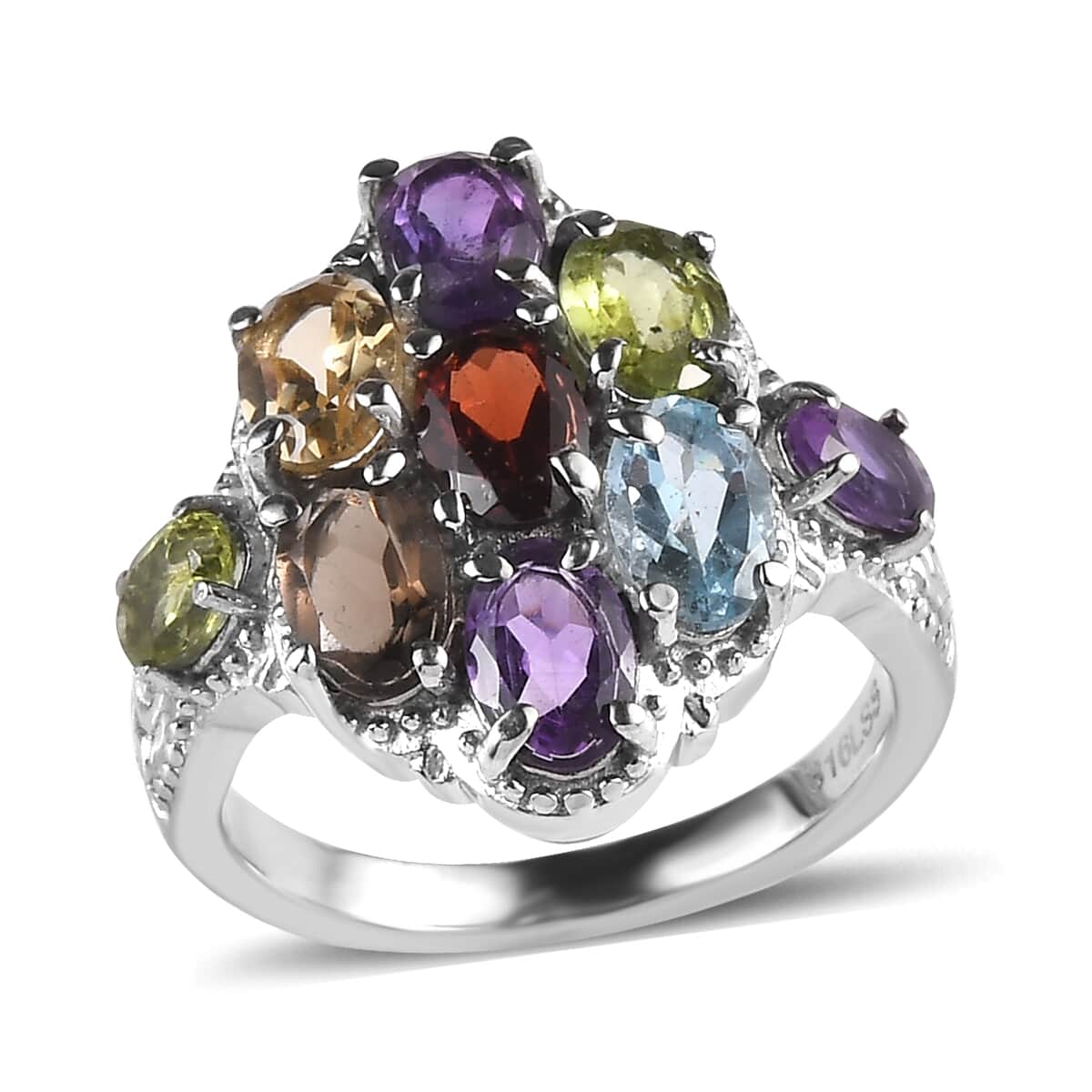 African Amethyst and Multi Gemstone 3.65 ctw Ring in Stainless Steel (Size 10.0) image number 0