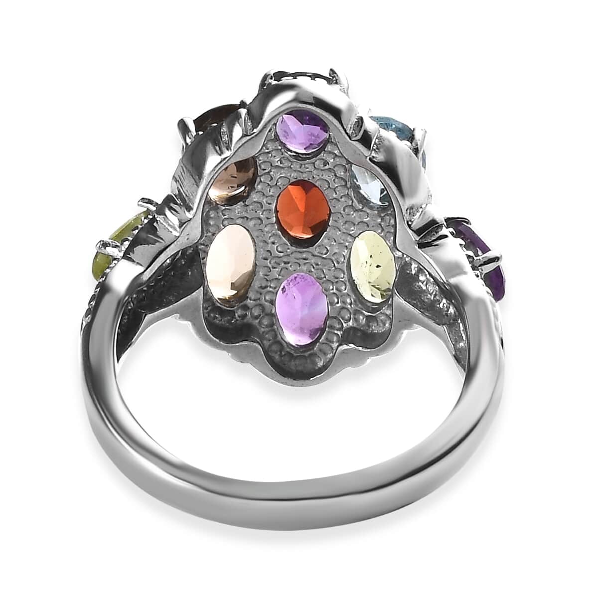 African Amethyst and Multi Gemstone 3.65 ctw Ring in Stainless Steel (Size 10.0) image number 4