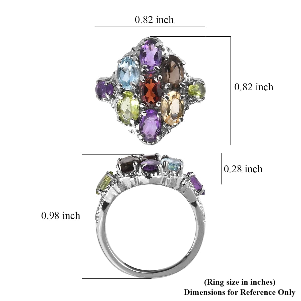 African Amethyst and Multi Gemstone 3.65 ctw Ring in Stainless Steel (Size 10.0) image number 5