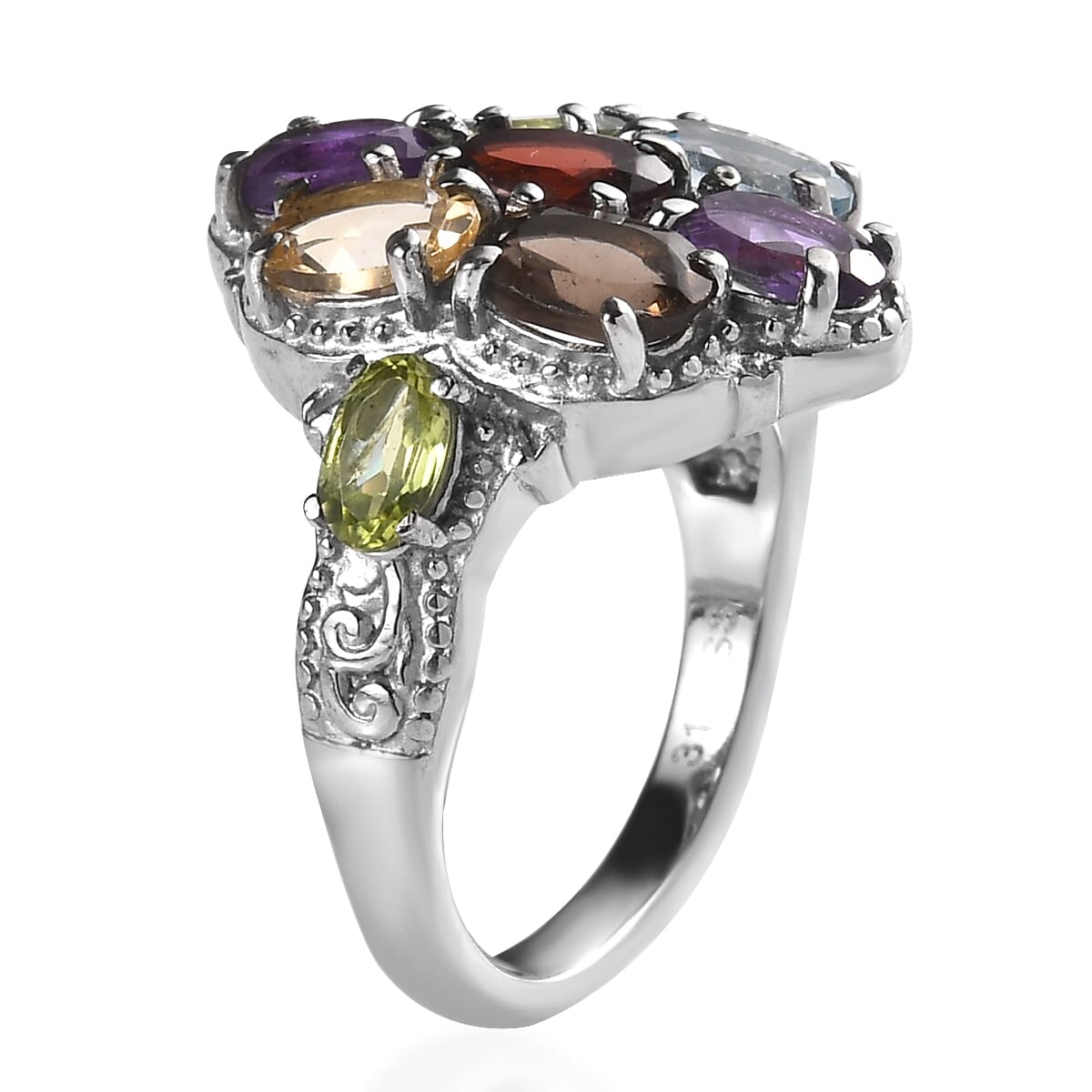 African Amethyst and Multi Gemstone 3.65 ctw Ring in Stainless Steel (Size 9.0) image number 3