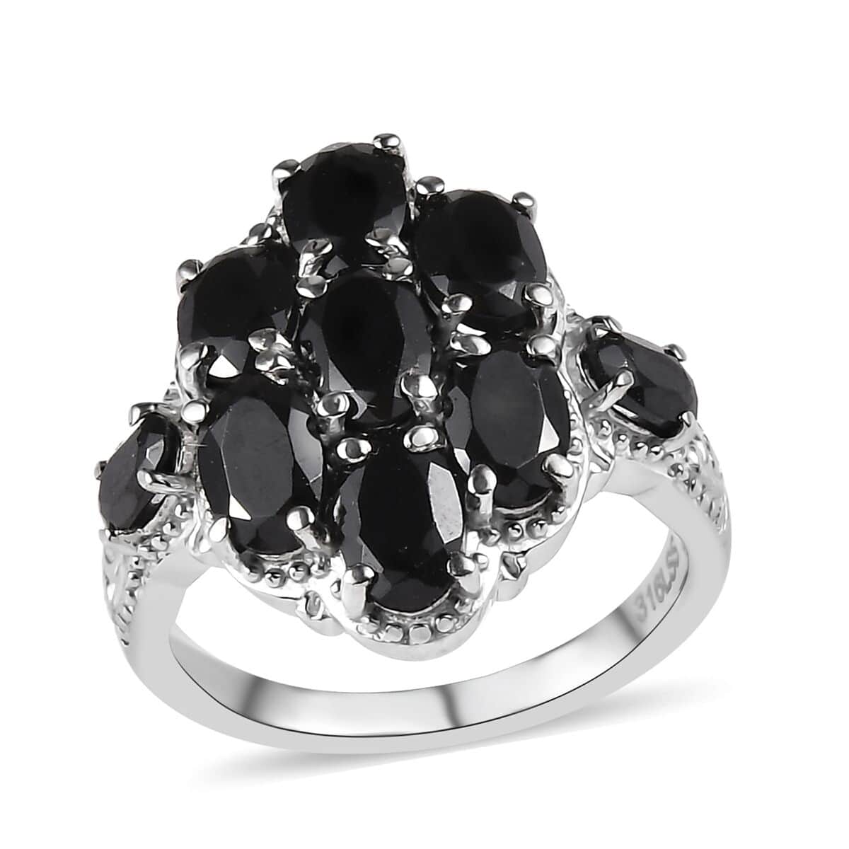 Thai Black Spinel 4.40 ctw Cluster Ring in Stainless Steel (Size 10.0) image number 0