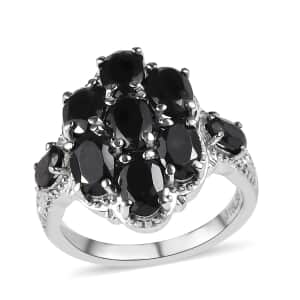 Thai Black Spinel 4.40 ctw Cluster Ring in Stainless Steel (Size 10.0)