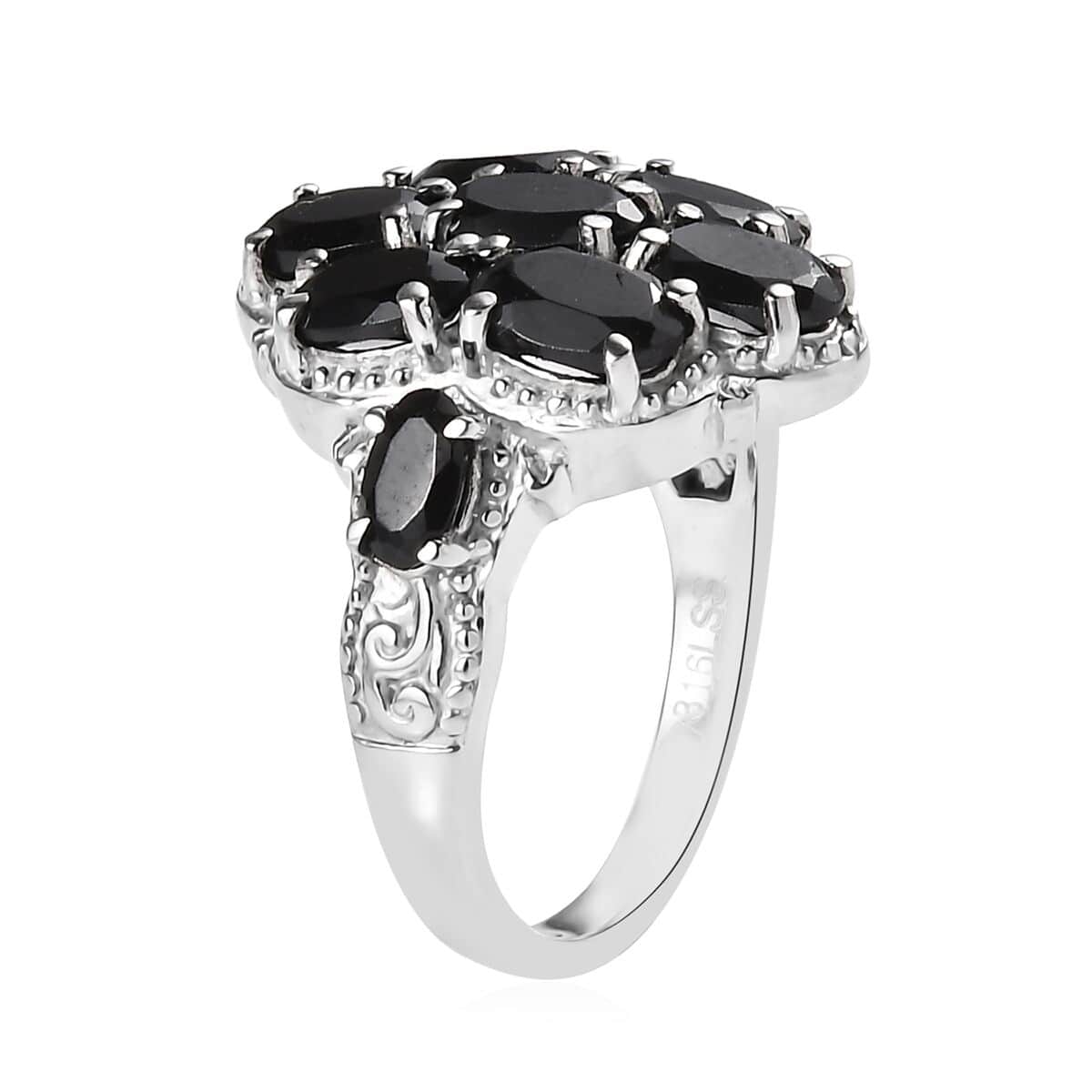 Thai Black Spinel 4.40 ctw Cluster Ring in Stainless Steel (Size 10.0) image number 3