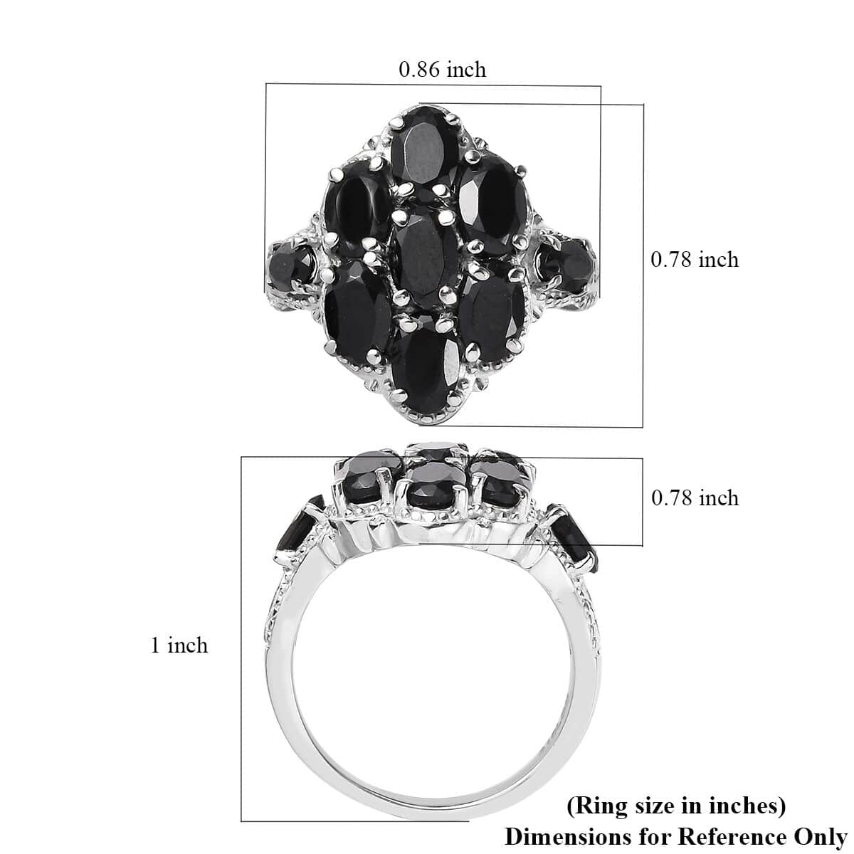 Thai Black Spinel 4.40 ctw Cluster Ring in Stainless Steel (Size 10.0) image number 5