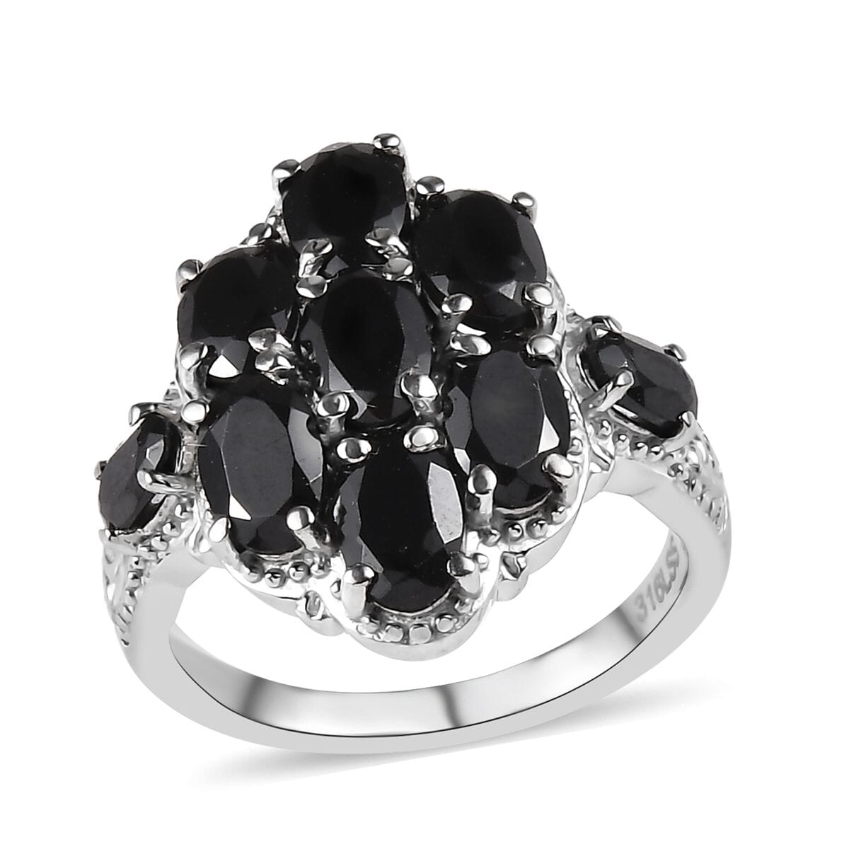 Thai Black Spinel 4.40 ctw Cluster Ring in Stainless Steel (Size 5.0) image number 0