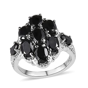 Thai Black Spinel 4.40 ctw Cluster Ring in Stainless Steel (Size 5.0)