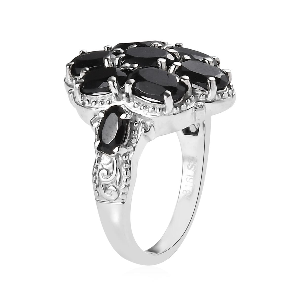 Thai Black Spinel 4.40 ctw Cluster Ring in Stainless Steel (Size 5.0) image number 3