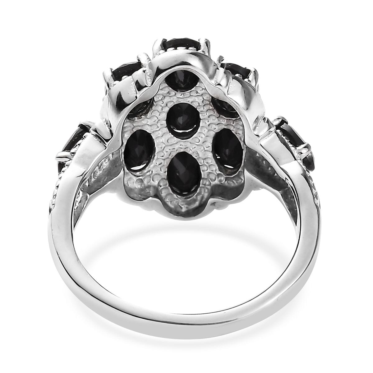 Thai Black Spinel 4.40 ctw Cluster Ring in Stainless Steel (Size 5.0) image number 4
