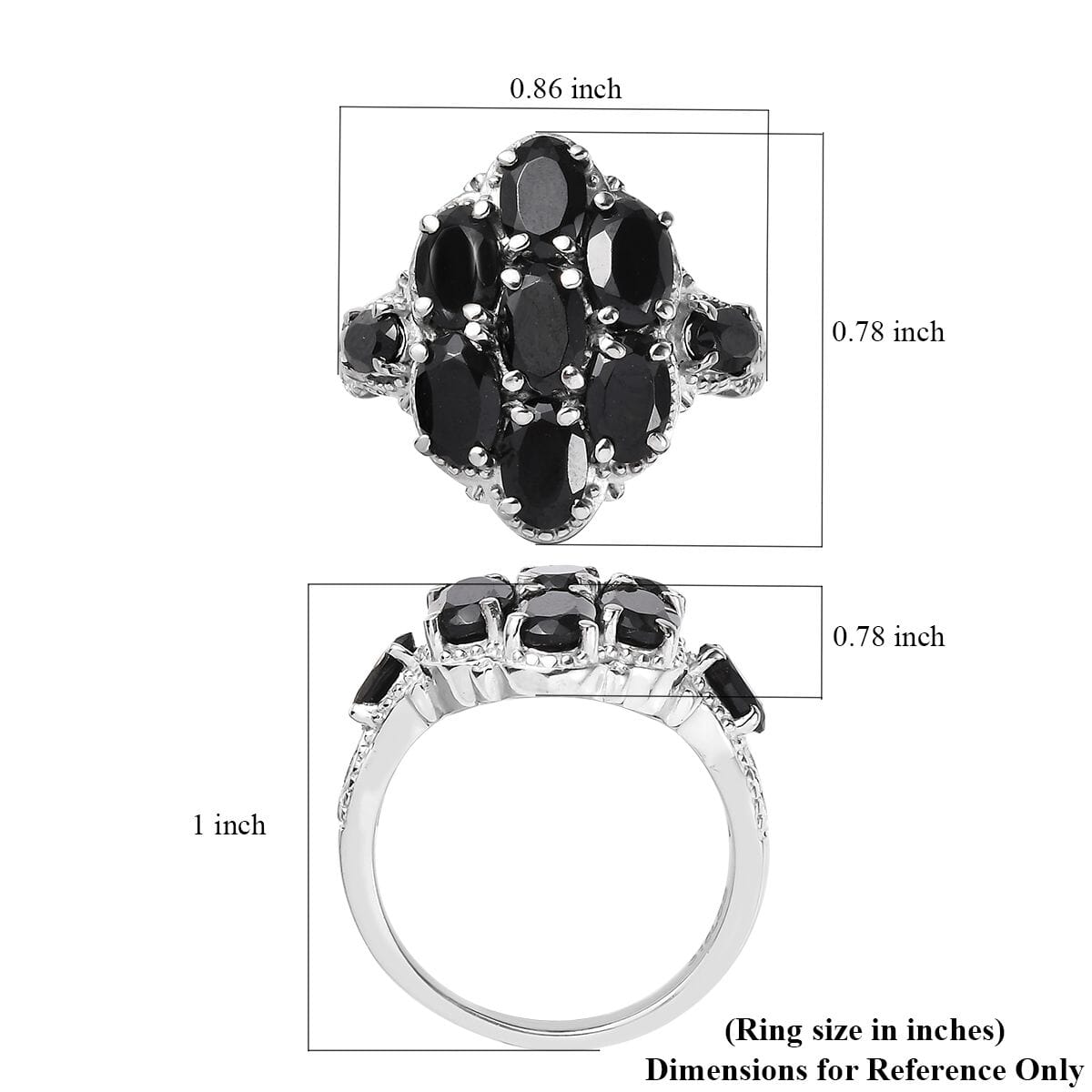 Thai Black Spinel 4.40 ctw Cluster Ring in Stainless Steel (Size 5.0) image number 5