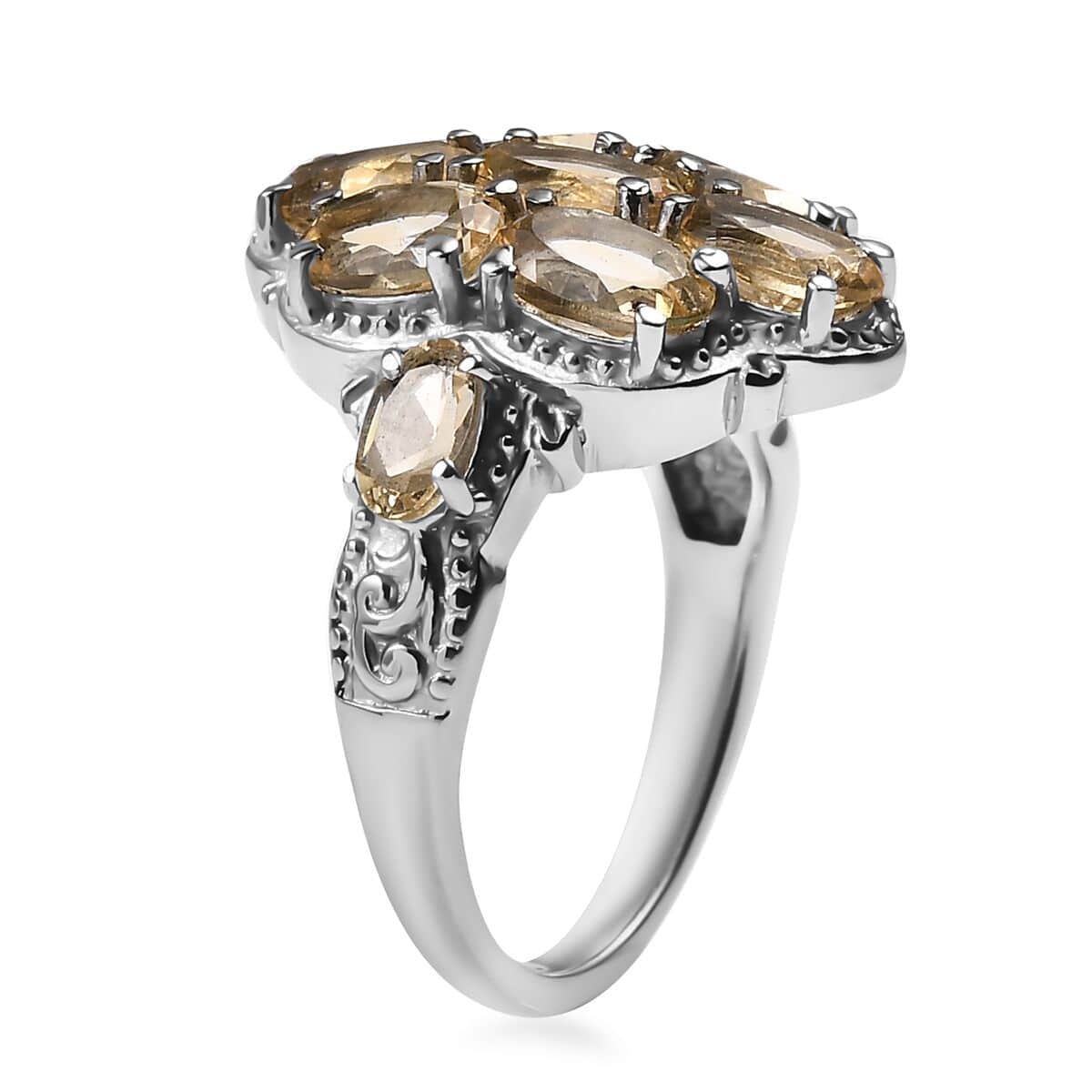 Brazilian Citrine 3.40 ctw Cluster Ring in Stainless Steel (Size 10.0) image number 3