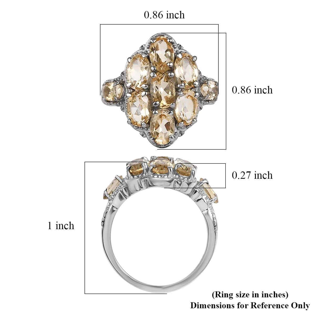 Brazilian Citrine 3.40 ctw Cluster Ring in Stainless Steel (Size 10.0) image number 5