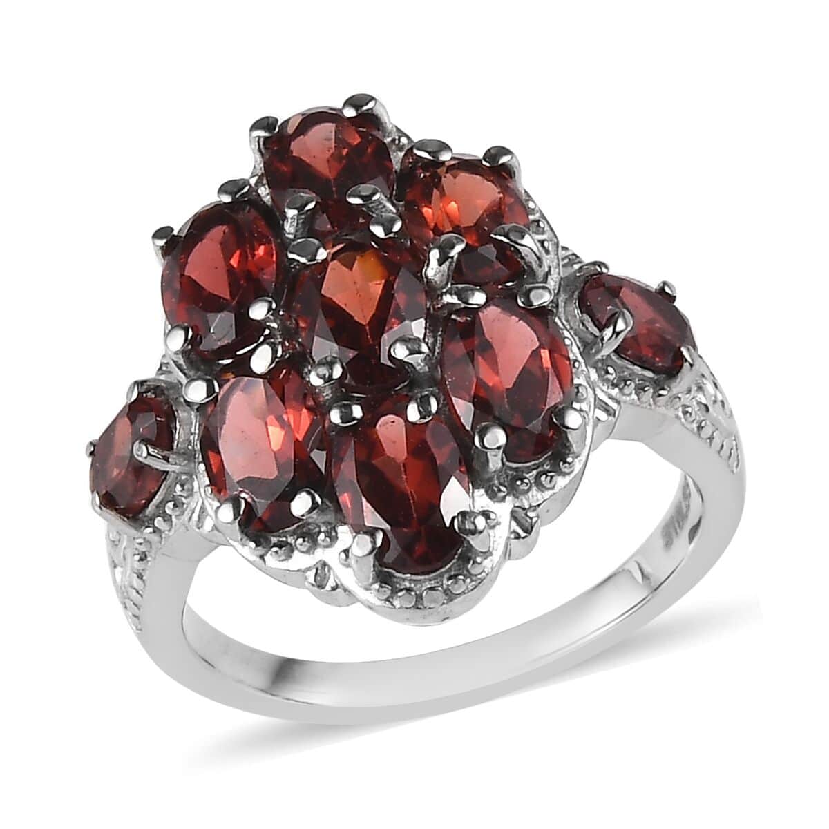 Mozambique Garnet 4.25 ctw Cluster Ring in Stainless Steel (Size 10.0) image number 0