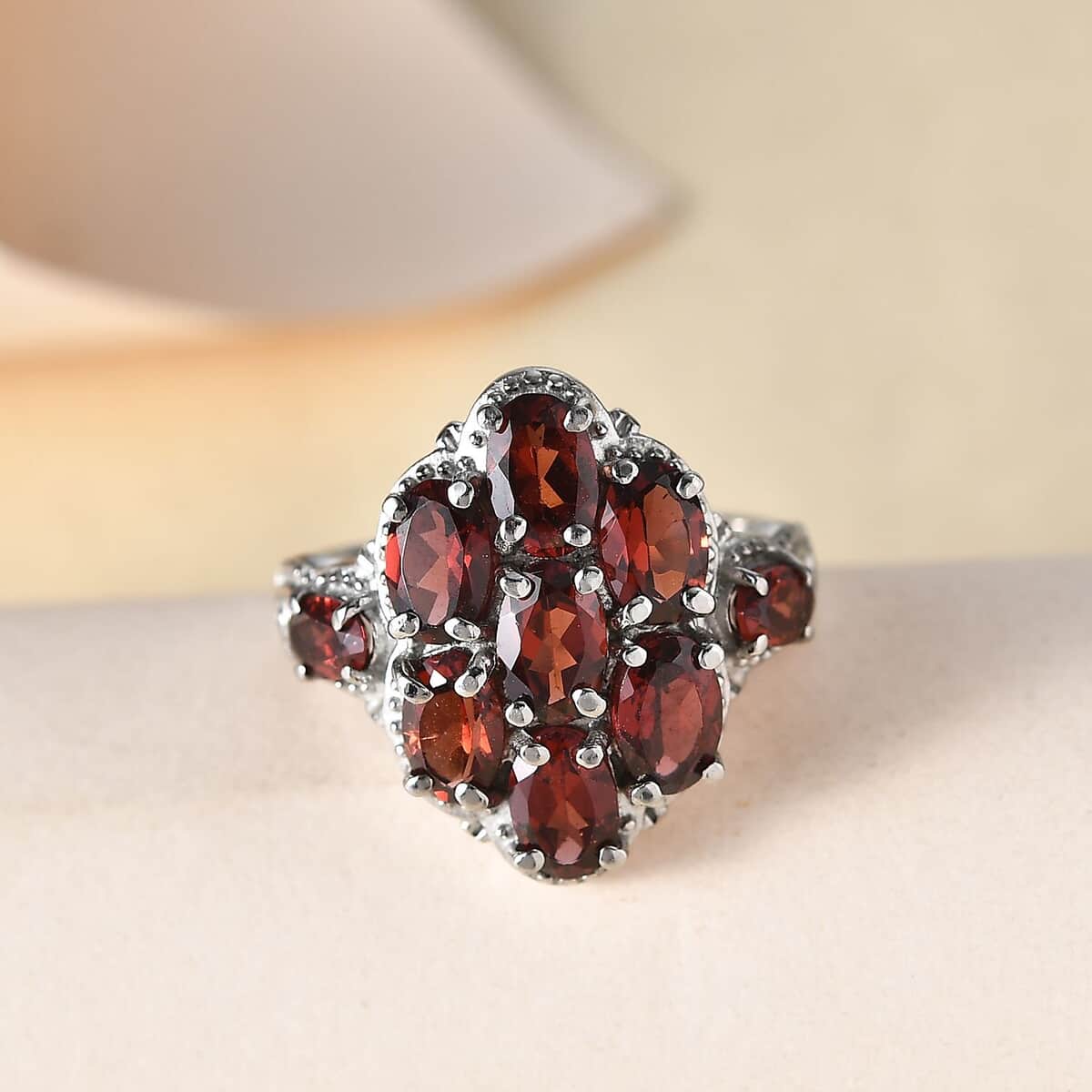 Mozambique Garnet 4.25 ctw Cluster Ring in Stainless Steel (Size 10.0) image number 1