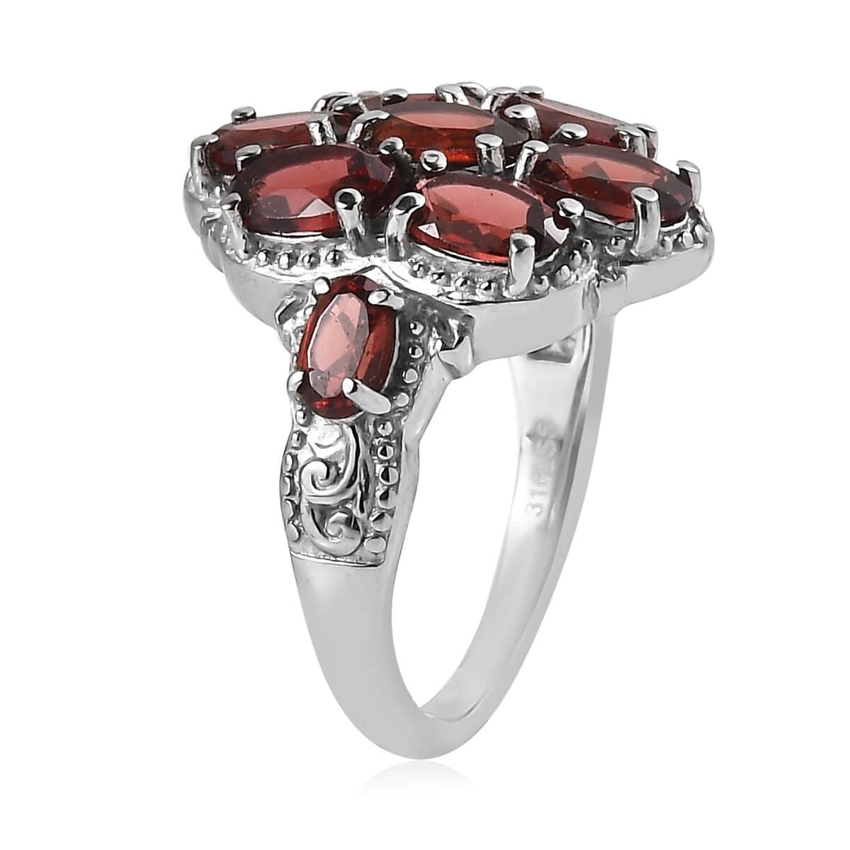 Mozambique Garnet 4.25 ctw Cluster Ring in Stainless Steel (Size 10.0) image number 3