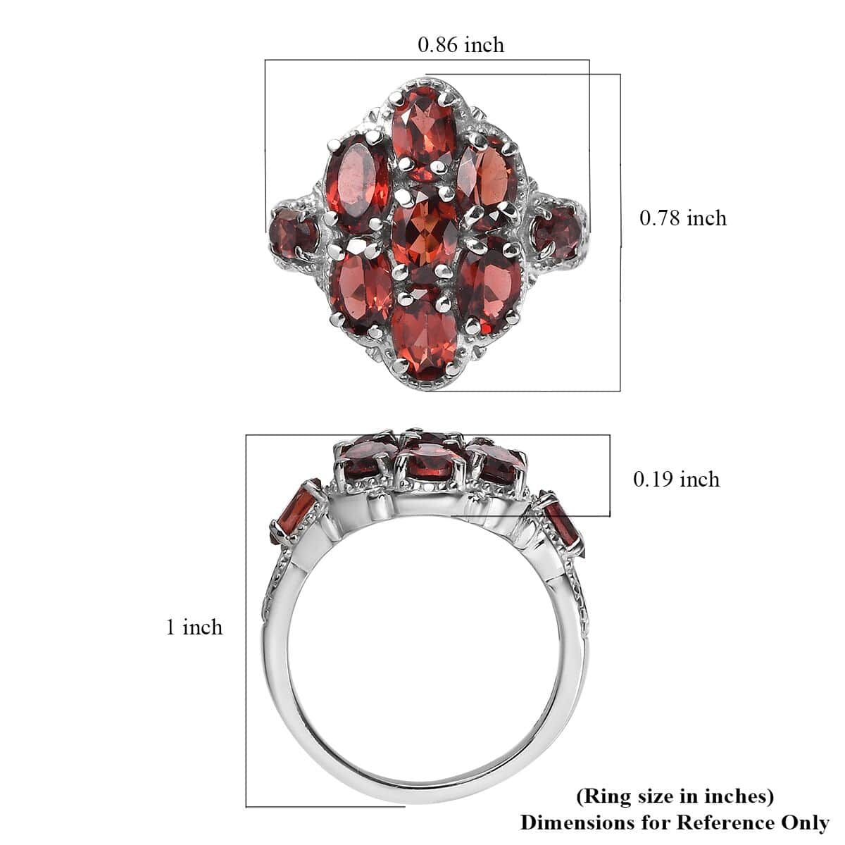 Mozambique Garnet 4.25 ctw Cluster Ring in Stainless Steel (Size 10.0) image number 5