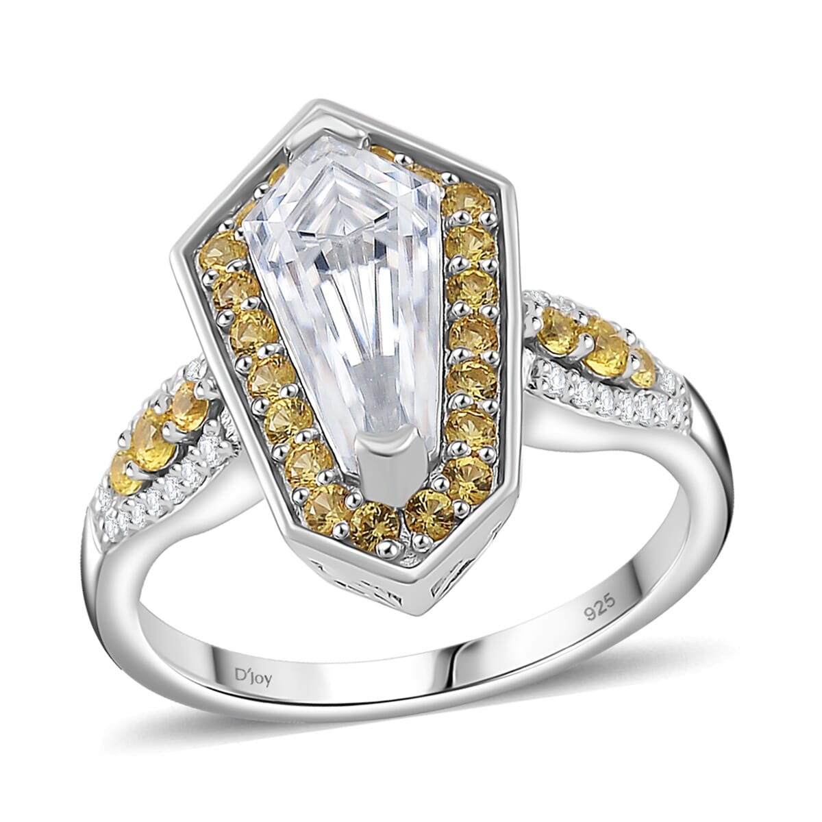 Moissanite and Yellow Sapphire 2.30 ctw Celestial Shield Ring in Rhodium Over Sterling Silver (Size 10.0) image number 0