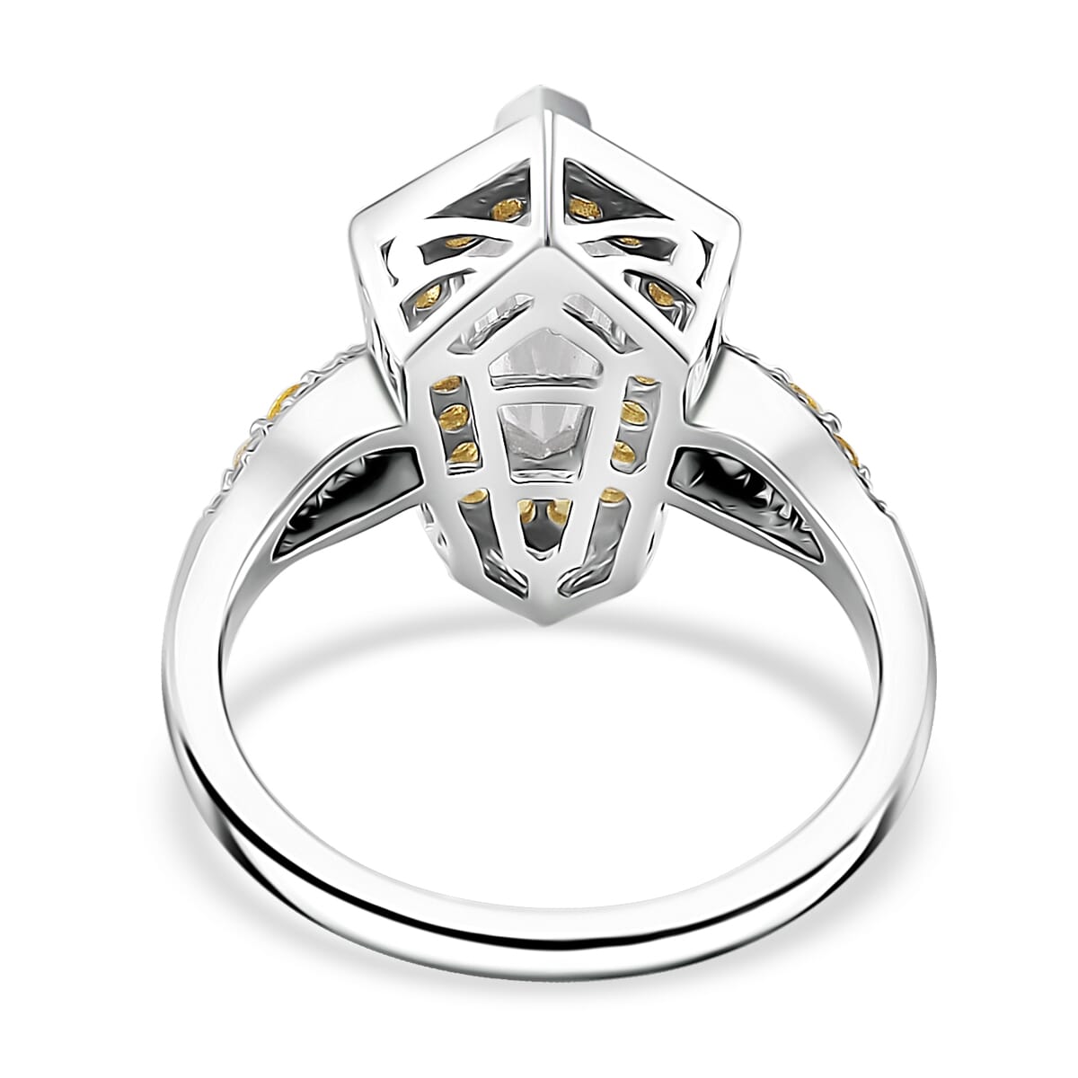 Moissanite and Yellow Sapphire 2.30 ctw Celestial Shield Ring in Rhodium Over Sterling Silver (Size 9.0) image number 4