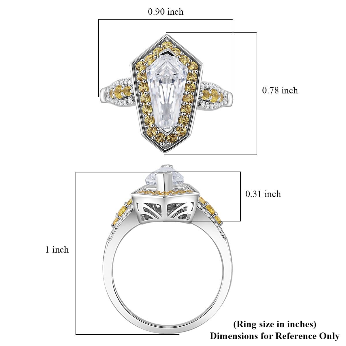 Moissanite and Yellow Sapphire 2.30 ctw Celestial Shield Ring in Rhodium Over Sterling Silver (Size 9.0) image number 5