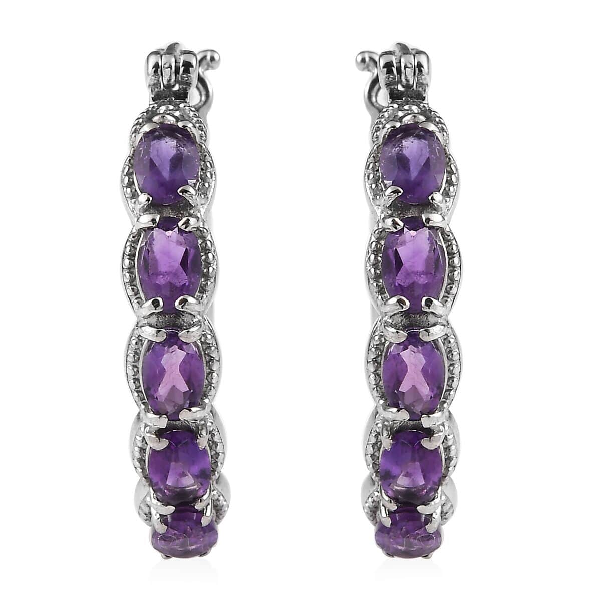 African Amethyst 3.40 ctw Hoop Earrings in Stainless Steel image number 0