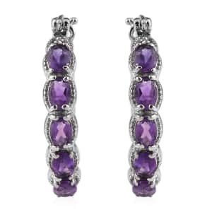 African Amethyst 3.40 ctw Hoop Earrings in Stainless Steel