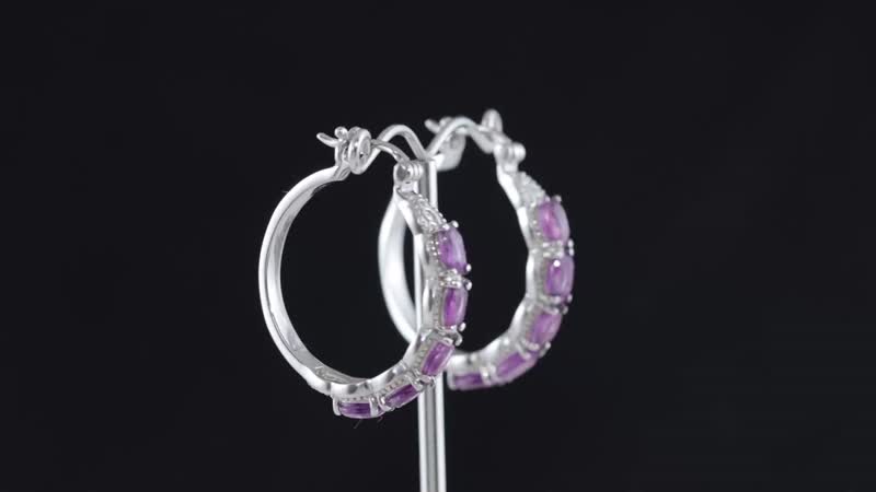 African Amethyst 3.40 ctw Hoop Earrings in Stainless Steel