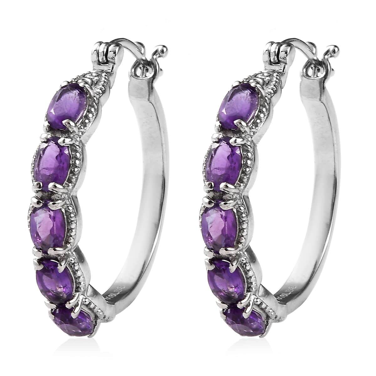 African Amethyst 3.40 ctw Hoop Earrings in Stainless Steel image number 3