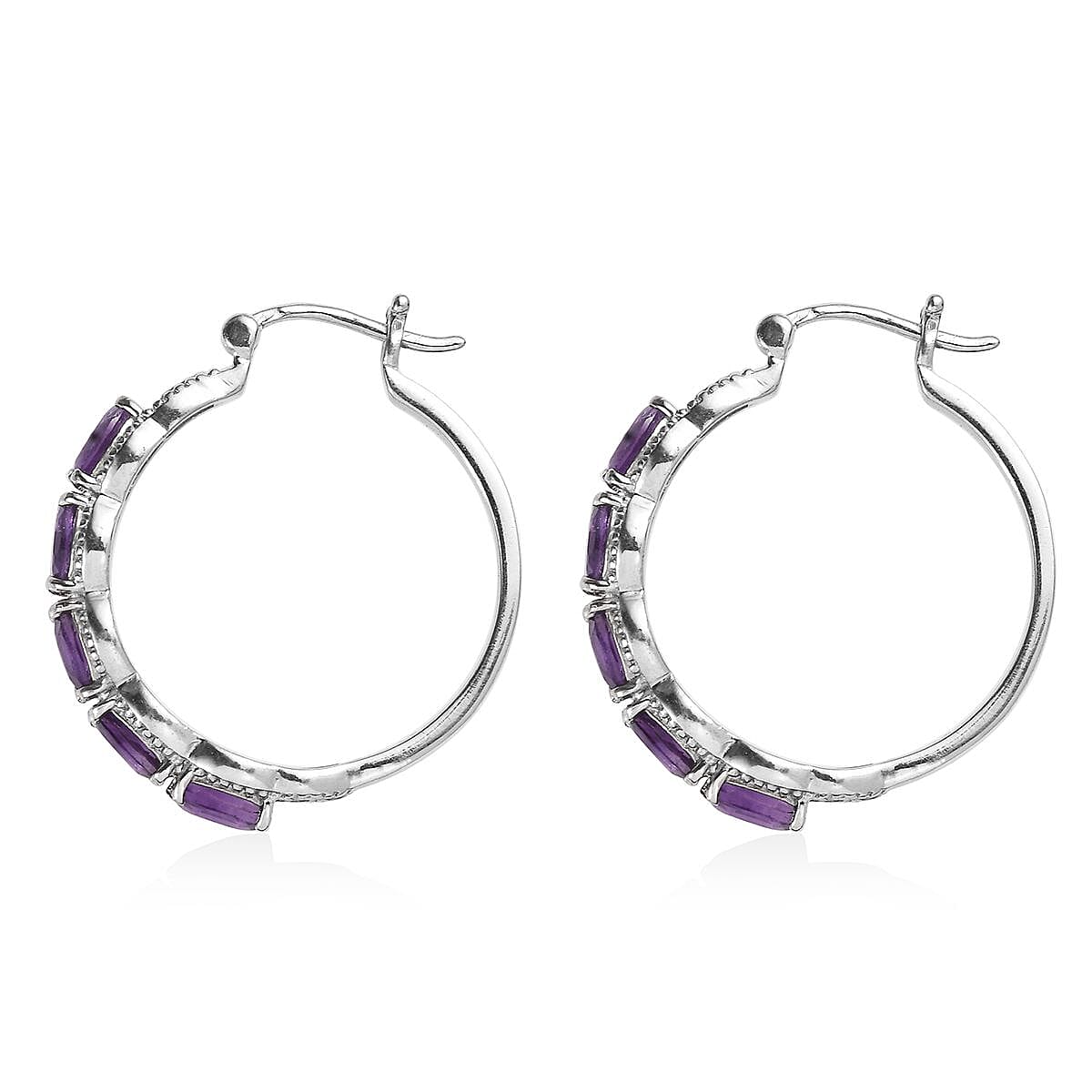 African Amethyst 3.40 ctw Hoop Earrings in Stainless Steel