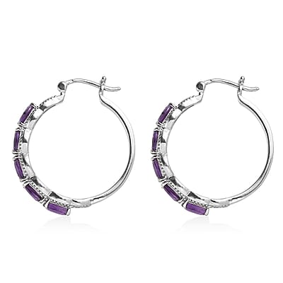African Amethyst 3.40 ctw Hoop Earrings in Stainless Steel