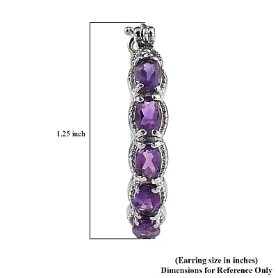 African Amethyst 3.40 ctw Hoop Earrings in Stainless Steel