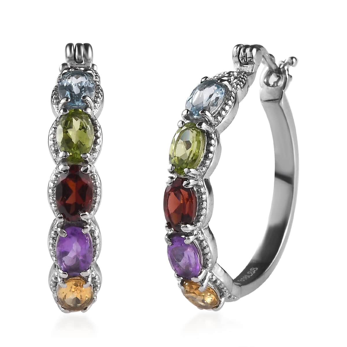 African Amethyst 3.40 ctw Hoop Earrings in Stainless Steel image number 0