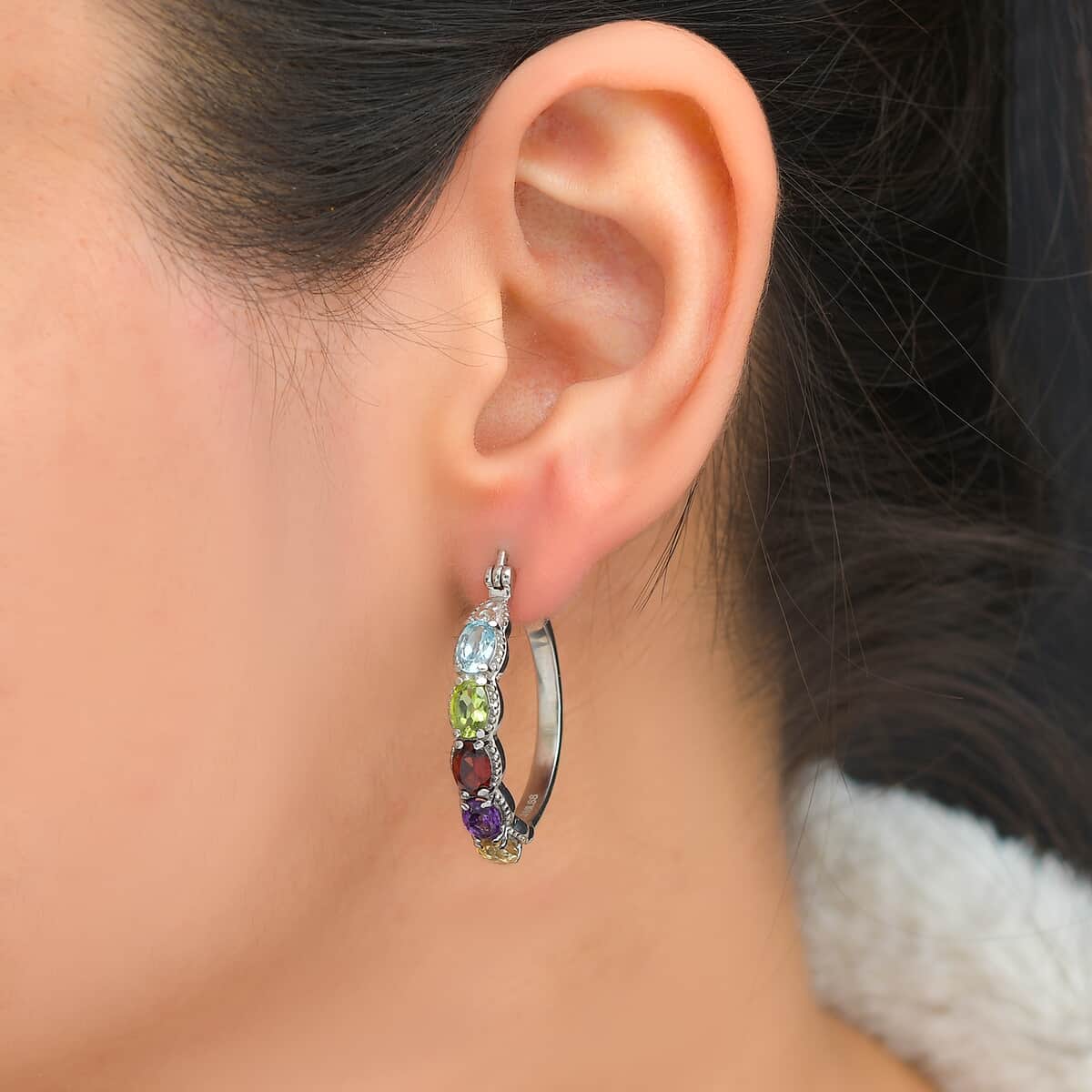 African Amethyst 3.40 ctw Hoop Earrings in Stainless Steel image number 2