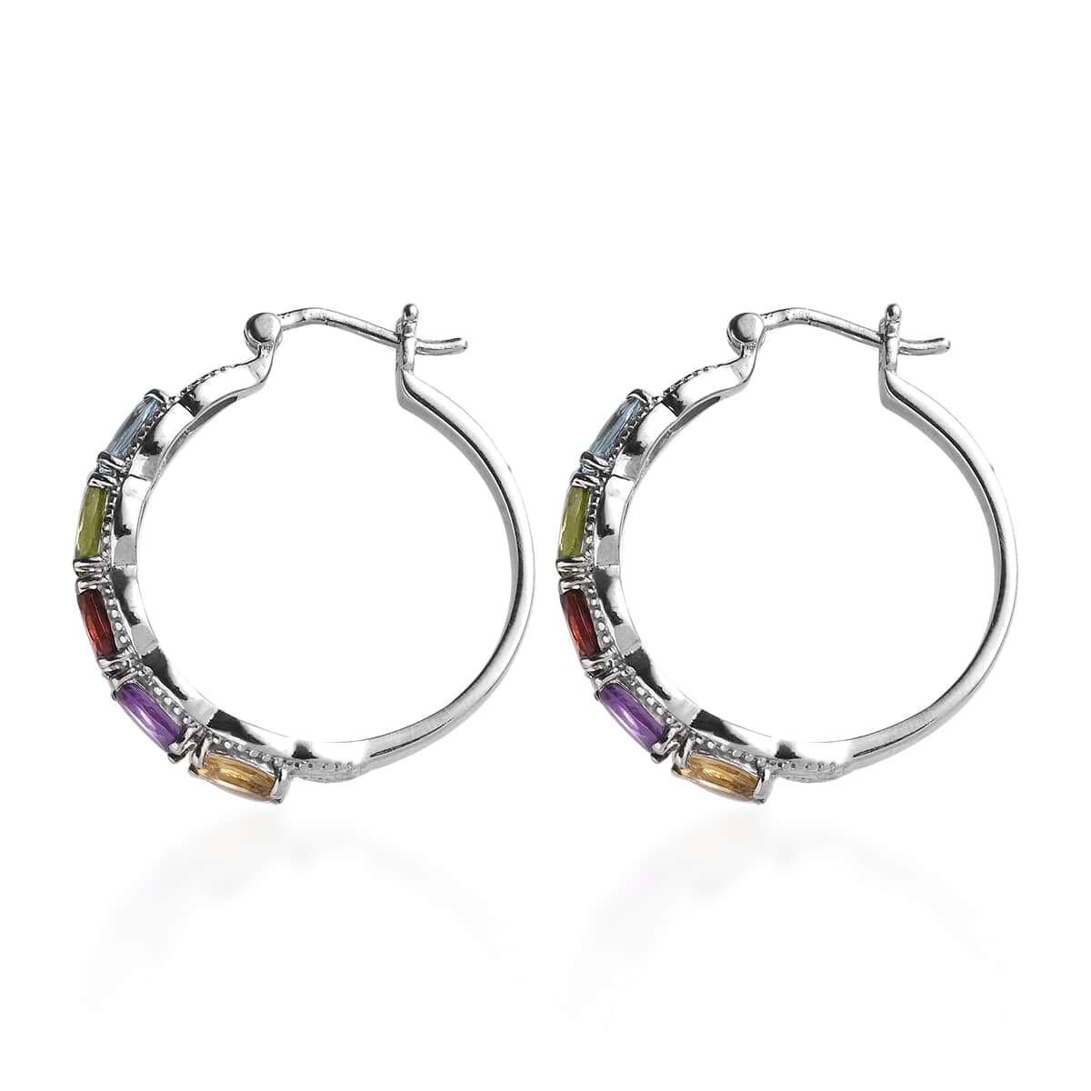 African Amethyst 3.40 ctw Hoop Earrings in Stainless Steel image number 3