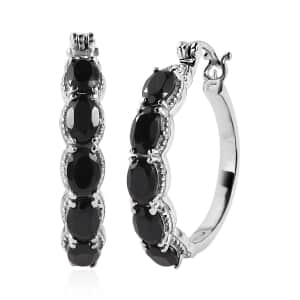 Thai Black Spinel 6.25 ctw Hoop Earrings in Stainless Steel