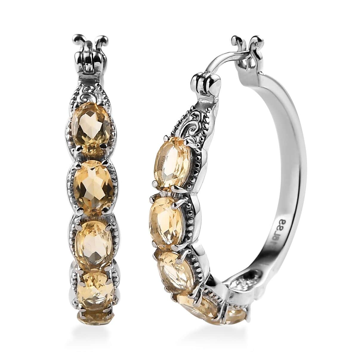 Brazilian Citrine 4.70 ctw Hoop Earrings in Stainless Steel image number 0