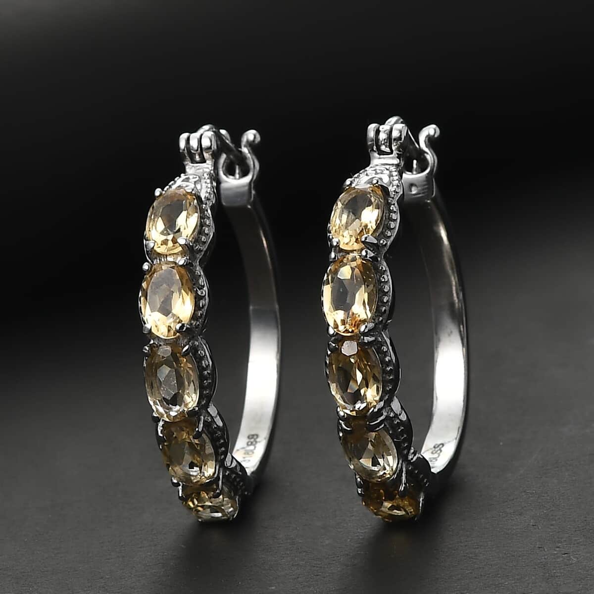 Brazilian Citrine 4.70 ctw Hoop Earrings in Stainless Steel image number 1