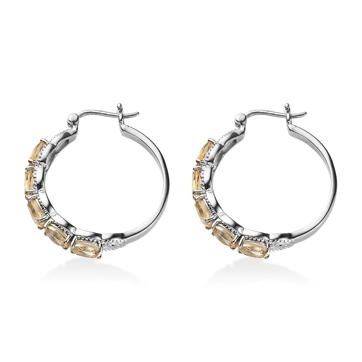 Brazilian Citrine 4.70 ctw Hoop Earrings in Stainless Steel image number 2