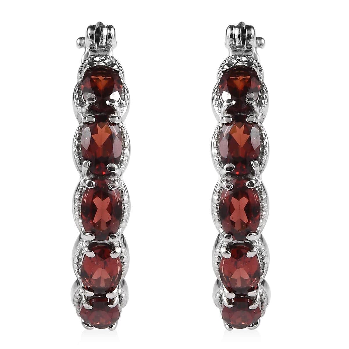 Mozambique Garnet 6.35 ctw Hoop Earrings in Stainless Steel image number 0