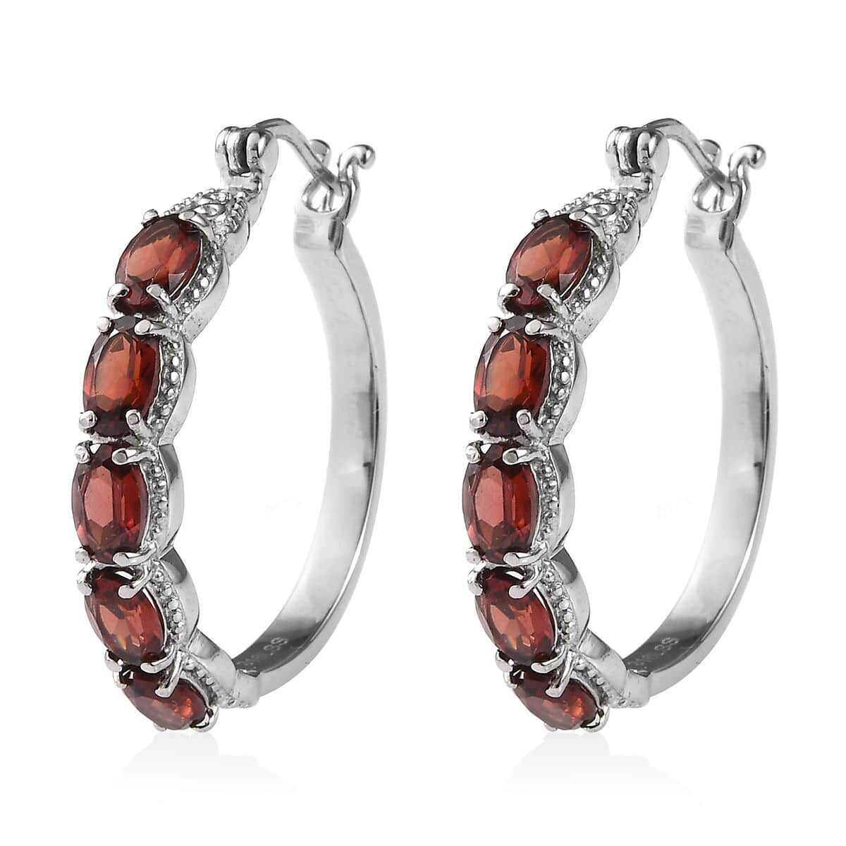 Mozambique Garnet 6.35 ctw Hoop Earrings in Stainless Steel image number 3