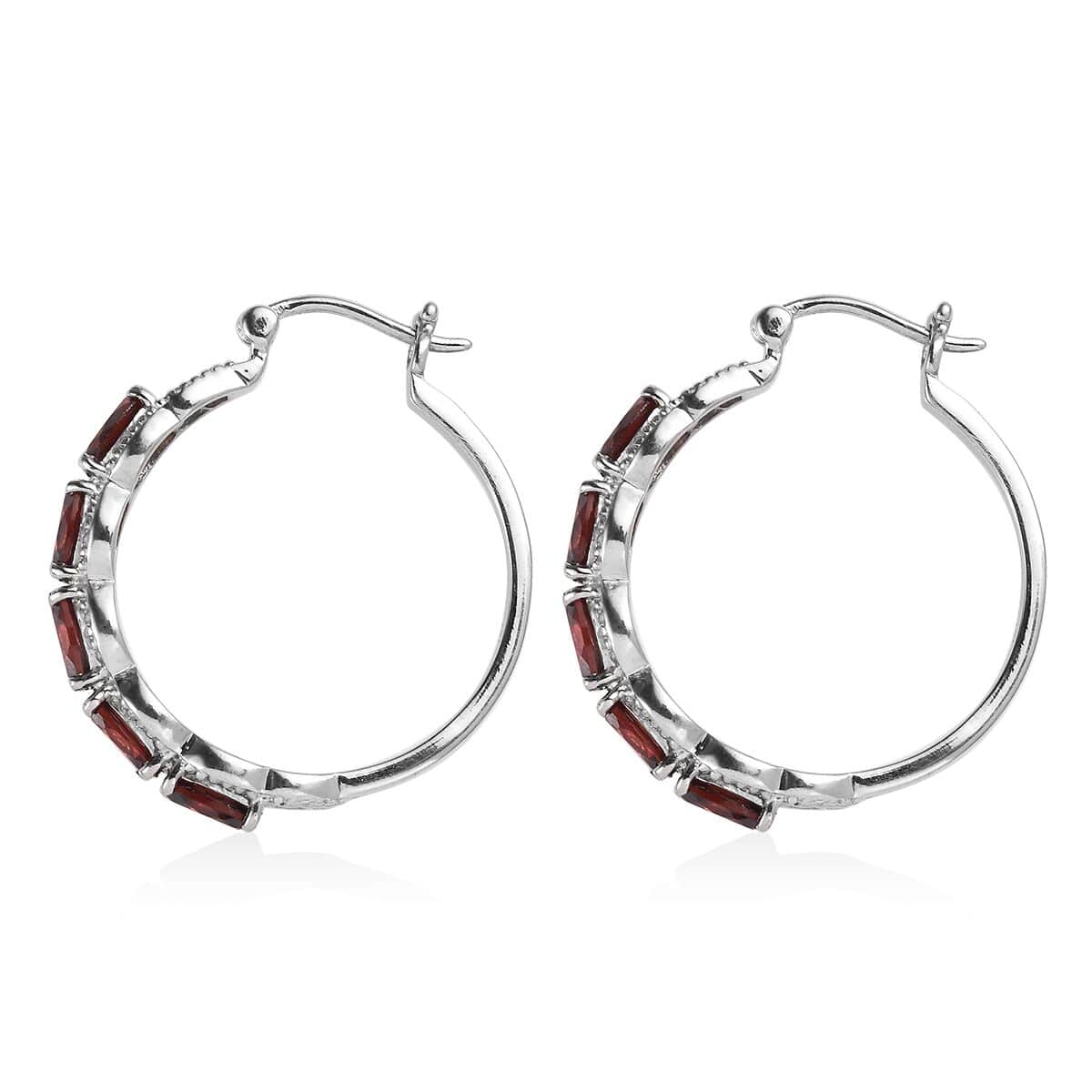 Mozambique Garnet 6.35 ctw Hoop Earrings in Stainless Steel image number 4