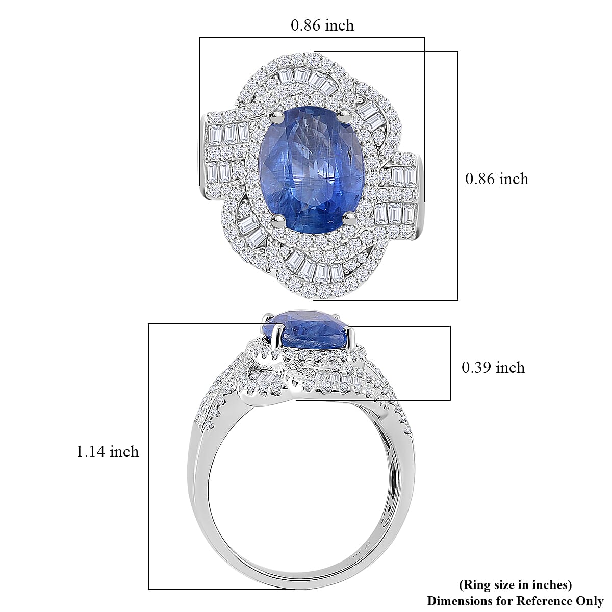 Kashmir Kyanite and Moissanite 6.00 ctw Swirl Halo Ring in Rhodium Over Sterling Silver (Size 10.0)