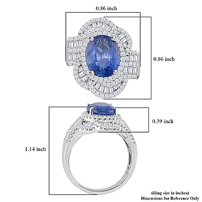 Kashmir Kyanite and Moissanite 6.00 ctw Swirl Halo Ring in Rhodium Over Sterling Silver (Size 10.0)