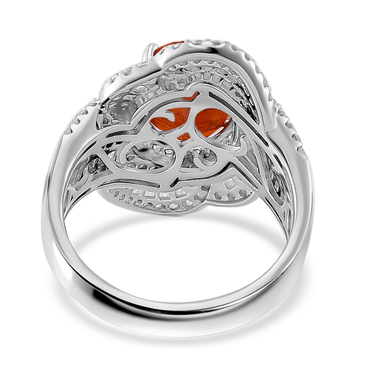 Tangerine Kyanite and Moissanite 5.35 ctw Swirl Halo Ring in Rhodium Over Sterling Silver (Size 8.0) image number 3