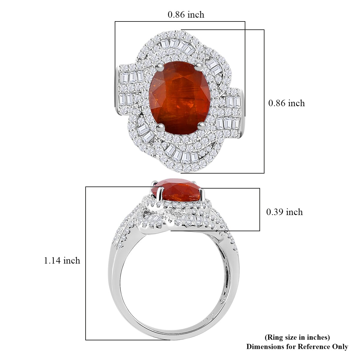 Tangerine Kyanite and Moissanite 5.35 ctw Swirl Halo Ring in Rhodium Over Sterling Silver (Size 8.0) image number 4