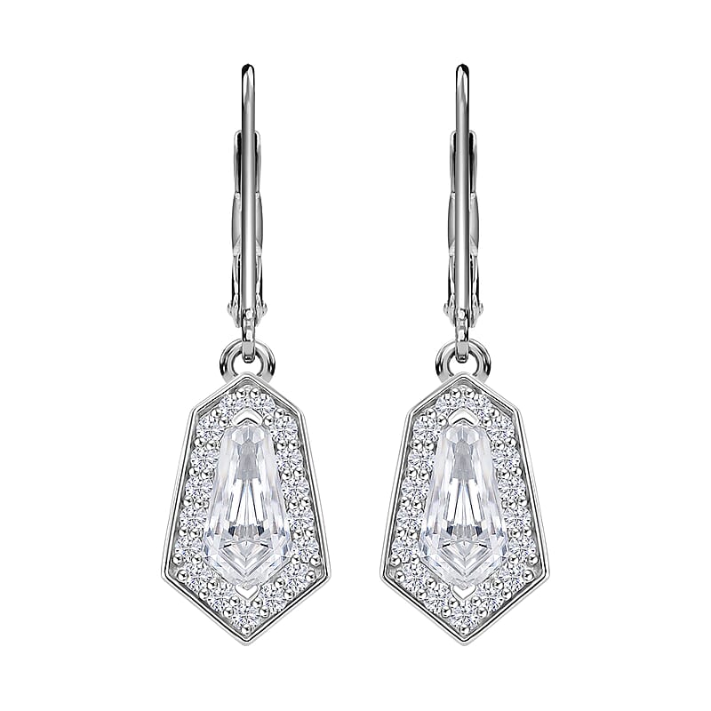 Moissanite 2.50 ctw Celestial Shield Earrings in Rhodium Over Sterling Silver