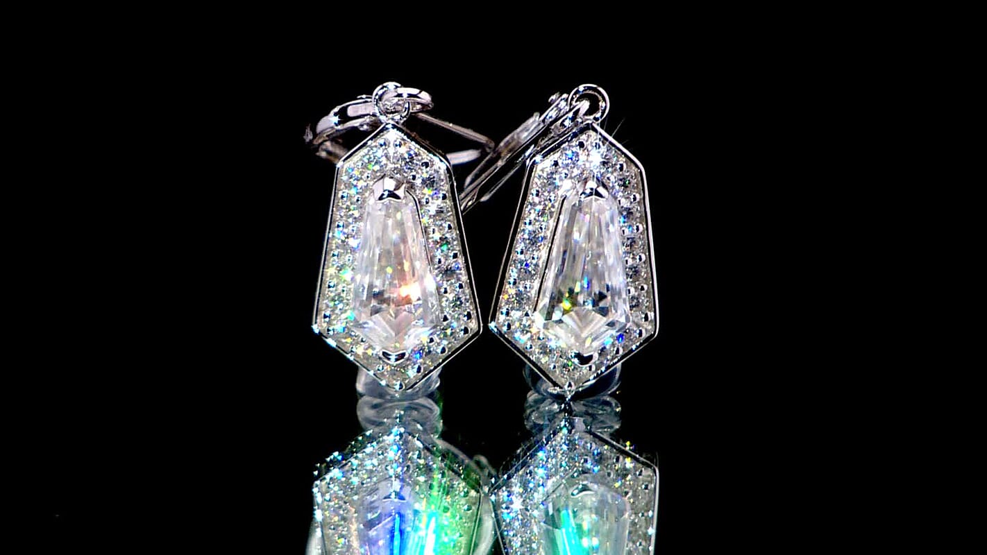 Moissanite (10x5) Fancy Earring in Rhodium Over Sterling Silver 2.50 ctw