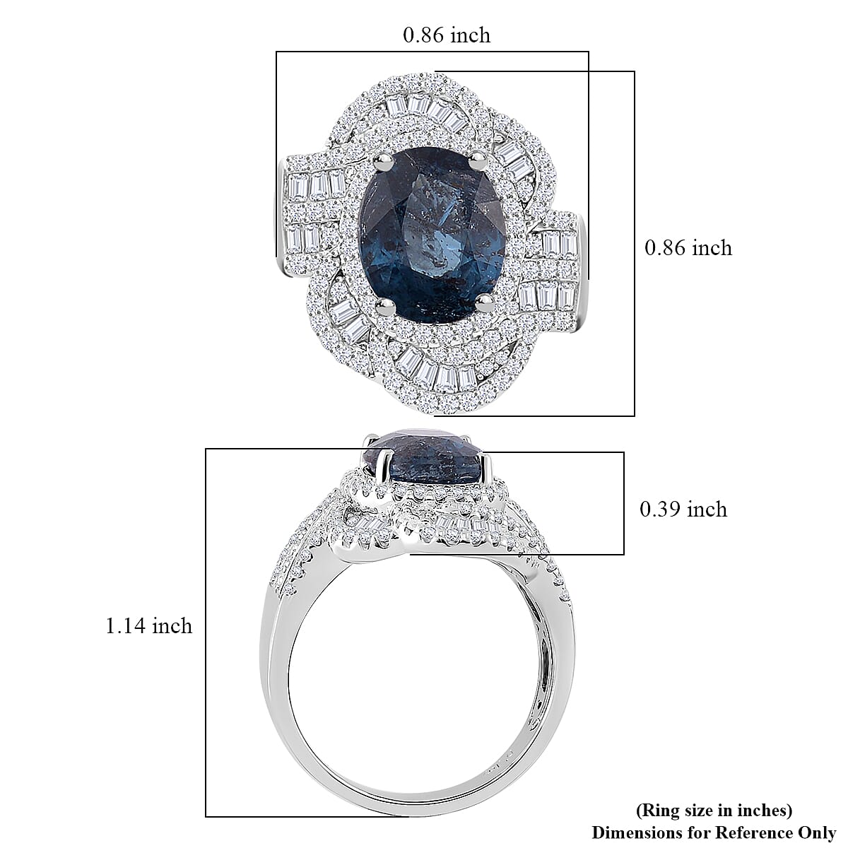 Indigo Kyanite and Moissanite 5.65 ctw Swirl Halo Ring in Rhodium Over Sterling Silver (Size 10.0) image number 4