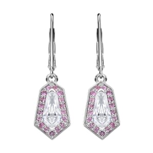 Moissanite and Pink Sapphire 2.60 ctw Celestial Shield Earrings in Rhodium Over Sterling Silver