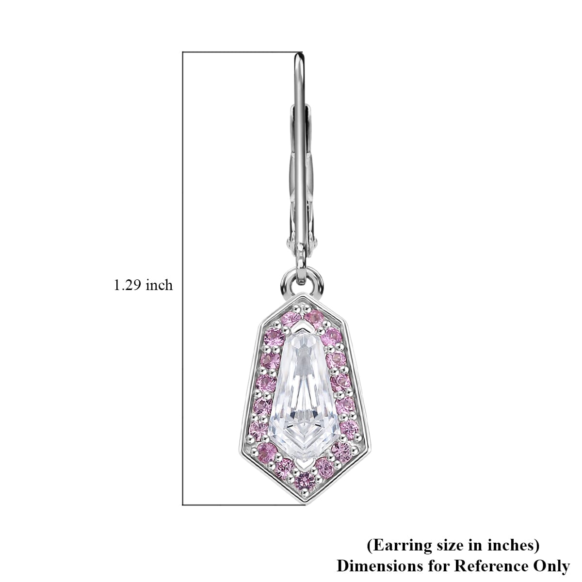 Moissanite and Pink Sapphire 2.60 ctw Celestial Shield Earrings in Rhodium Over Sterling Silver image number 5