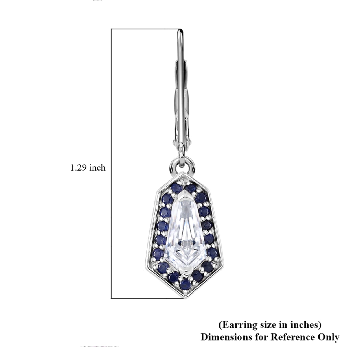 Moissanite and Blue Sapphire 2.65 ctw Celestial Shield Earrings in Rhodium Over Sterling Silver image number 5