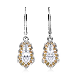 Moissanite and Yellow Sapphire 2.70 ctw Celestial Shield Earrings in Rhodium Over Sterling Silver